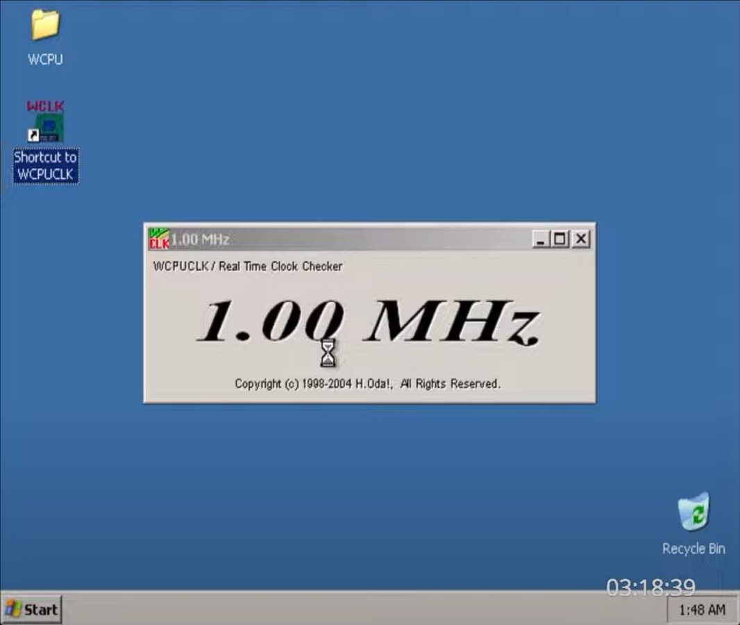 Windows XP procesor 1 MHz