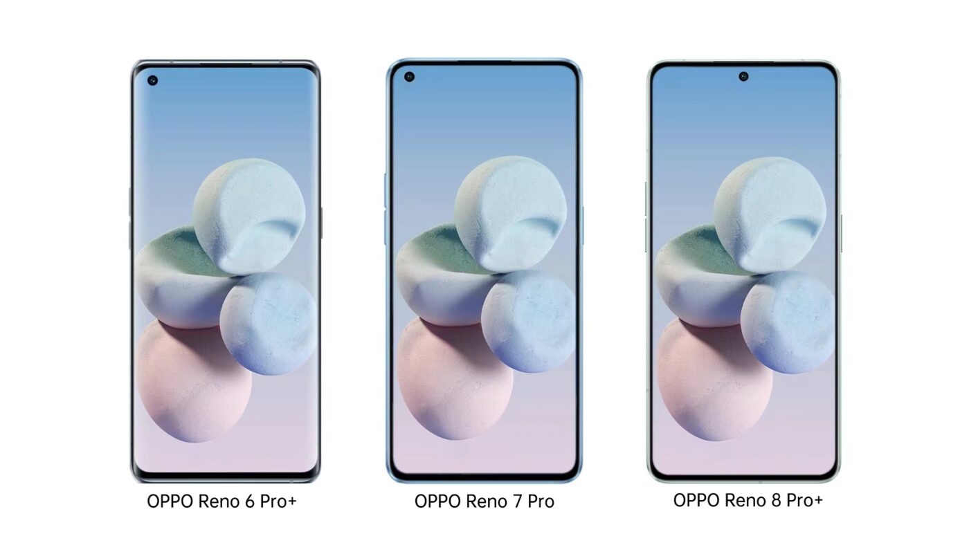 OPPO Reno 6 Pro+ OPPO Reno 7 Pro OPPO Reno 8 Pro+ render