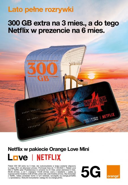 promocja Orange Love Mini Netflix pakiet 300 GB internetu za darmo gratis na wakacje 2022