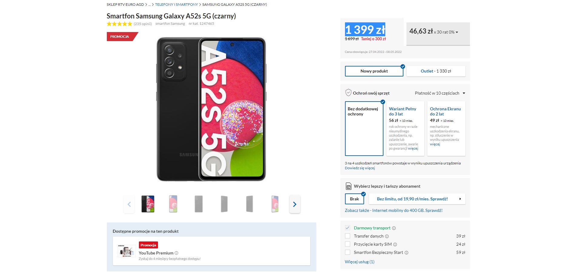 promocja na Samsung Galaxy A52s 5G za 1399 złotych
