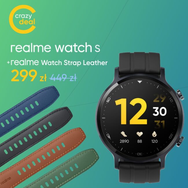 promocja na smartwatch realme Watch S za 299 złotych z dwoma paskami