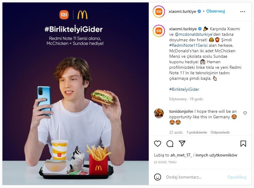 Klienci Xiaomi dostają burgery za darmo w McDonald's