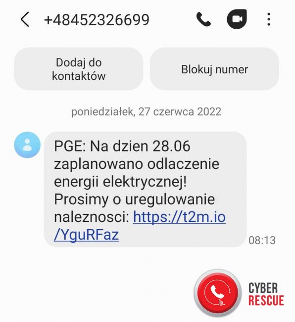 SMS od PGE oszustwo wyłączenie prądu odłączenie energii elektrycznej