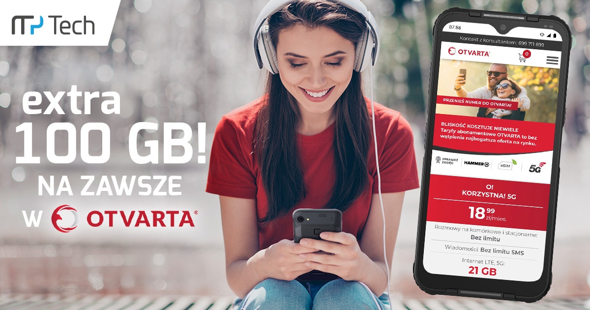 Wakacyjna promocja mPTech OTVARTA 100 GB za darmo rabat 15% na urządzenia myPhone HAMMER