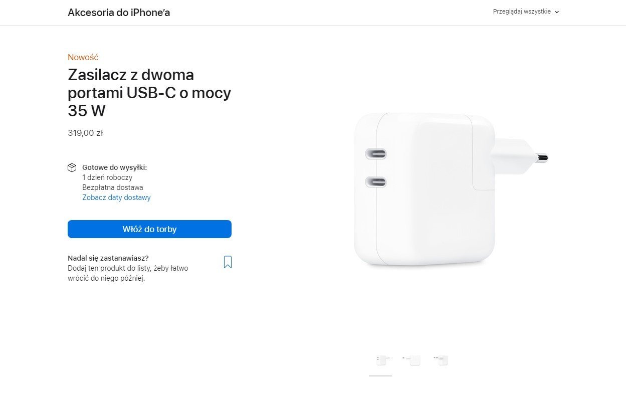 podwójna ładowarka USB-C 35 W od Apple
