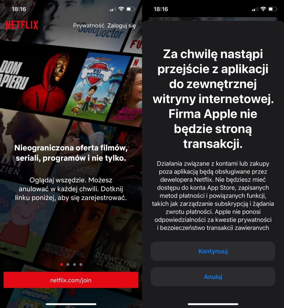 Netflix nowy przycisk iOS