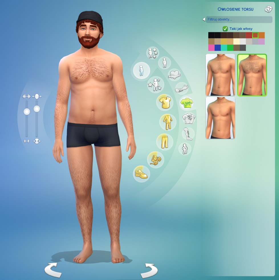 Ustawienia owłosienia ciała w The Sims 4