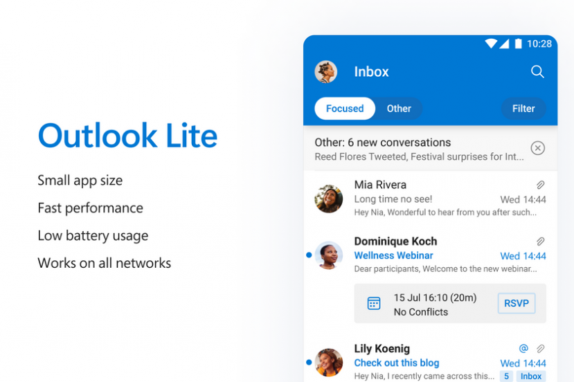 Aplikacja Microsoft Outlook Lite