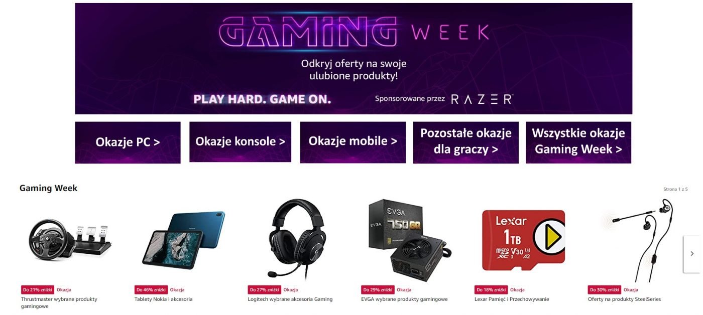 Gaming Week to tydzień wyprzedaży gier i akcesoriów (źródło: Amazon)