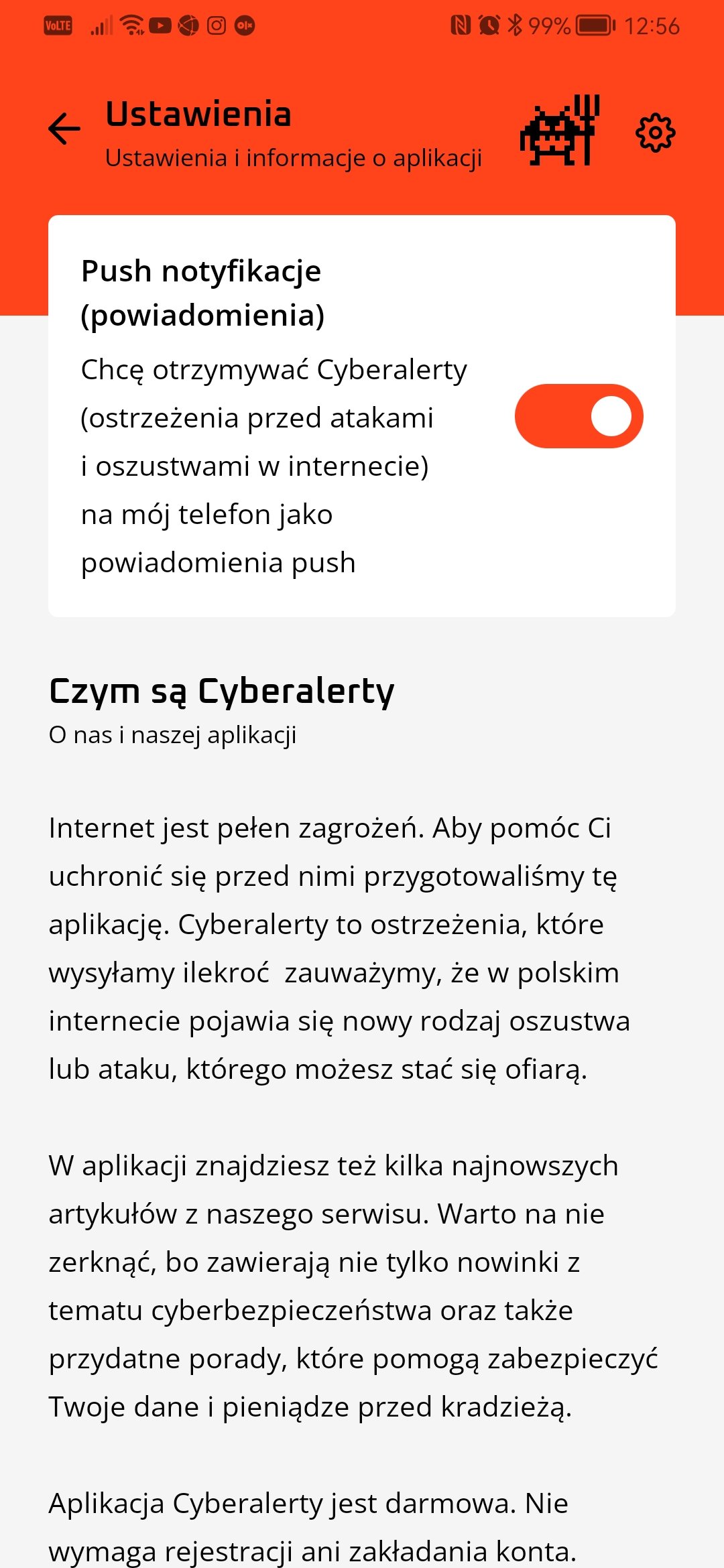 zrzut ekranu z aplikacji cyberalerty