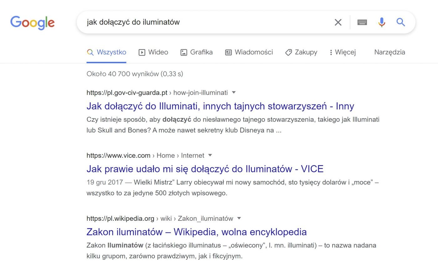 wyniki wyszukiwania Google