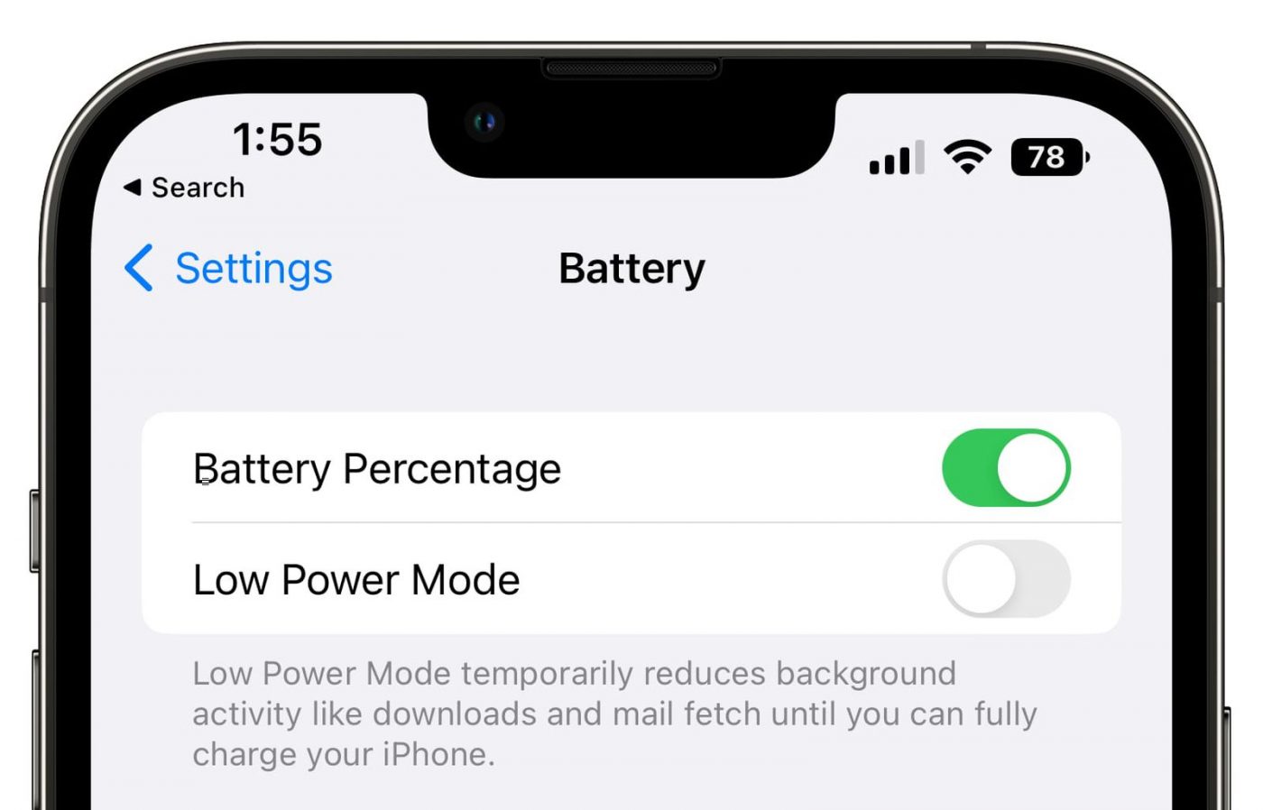 iOS 16 procent baterii