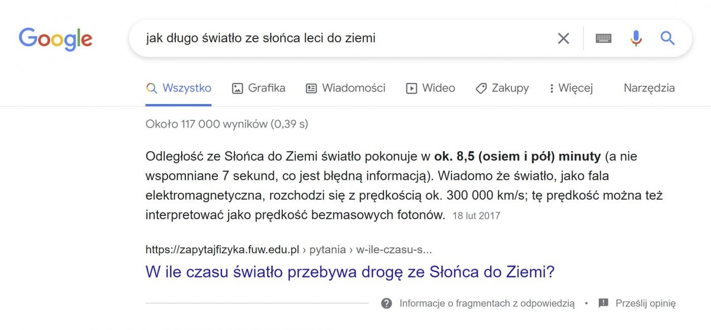 wyniki wyszukiwania Google