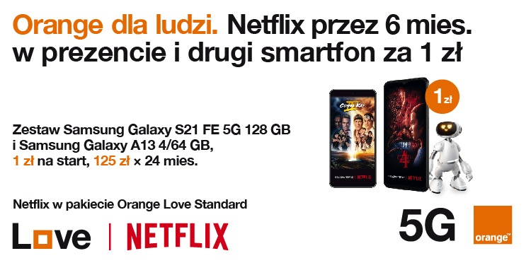promocja Orange Love Standard z Netflix i drugi smartfon za złotówkę