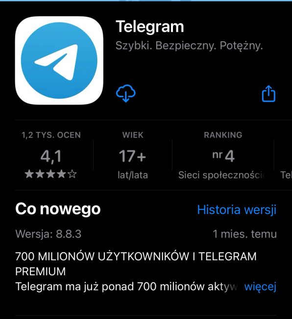 Telegram aktualizacje w App Store