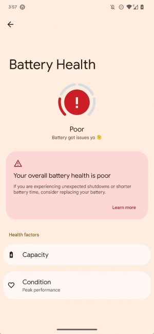 Android zdrowie baterii Battery Health