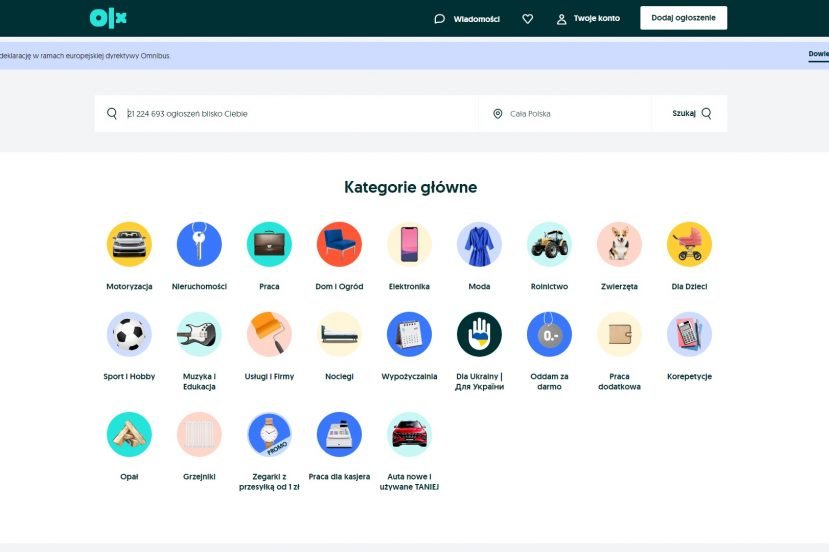 OLX strona główna wrzesień 2022