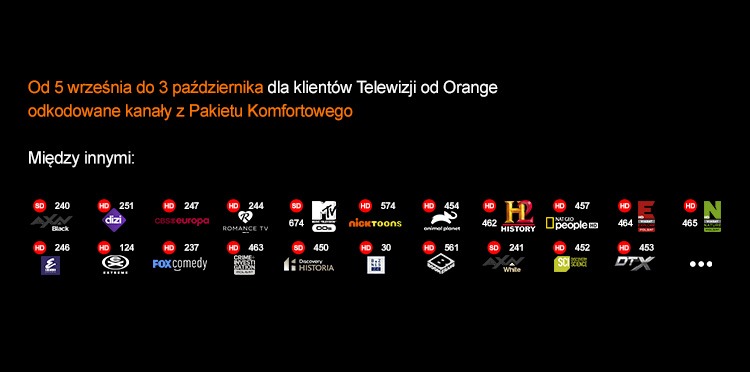 Niektóre kanały Pakietu Komfortowego w Telewizji Orange
