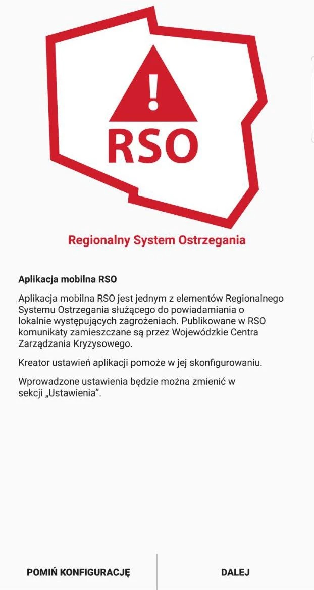 aplikacja RSO Regionalny System Ostrzegania