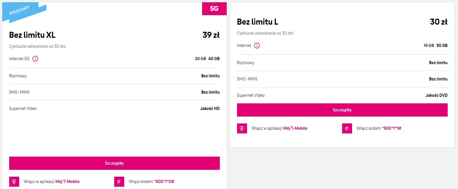 T-Mobile na kartę pakiet Bez limitu XL Bez limitu L wrzesień 2022 fot. Tabletowo.pl