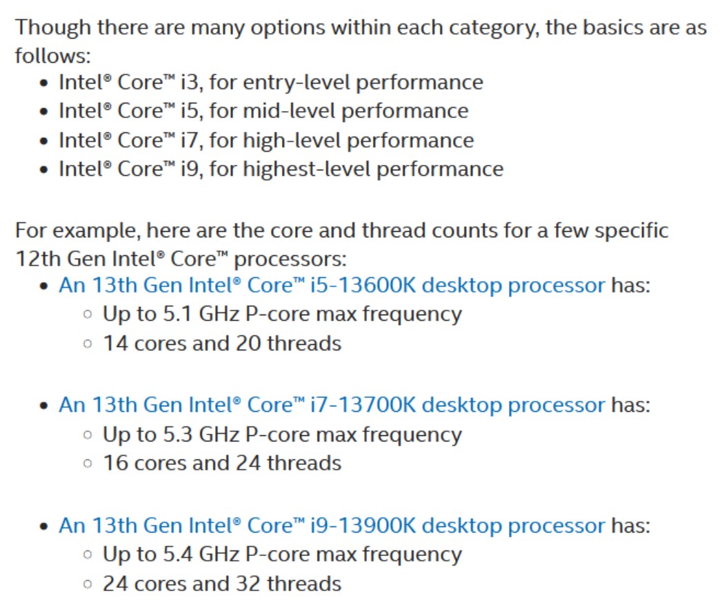 Intel specyfikacja procesorów