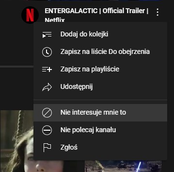 YouTube menu filmu