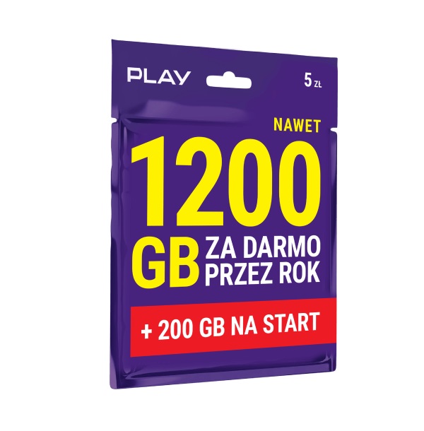 Play na kartę 200 GB internetu na start + 1200 GB internetu za darmo przez rok