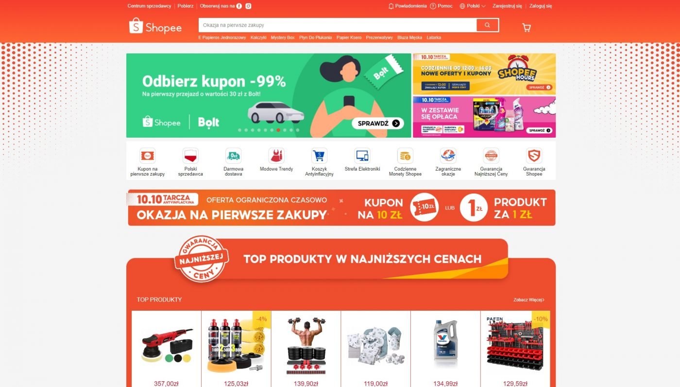 Shopee Bolt strona główna 7.10.2022 fot. Tabletowo.pl