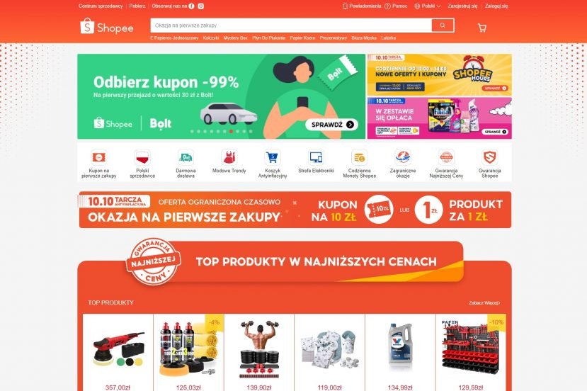 Shopee Bolt strona główna 7.10.2022 fot. Tabletowo.pl