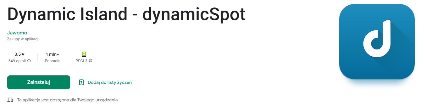 Dynamic Island dynamicSpot aplikacja Google Play Sklep milion pobrań