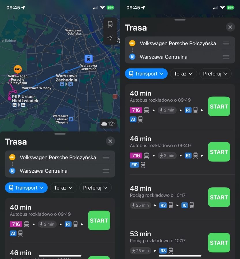 Mapy Apple transport publiczny