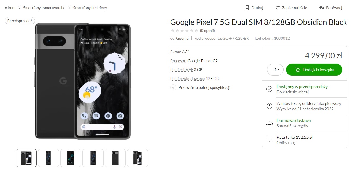 polska cena Google Pixel 7 128 GB 4299 złotych x-kom fot. Tabletowo.pl