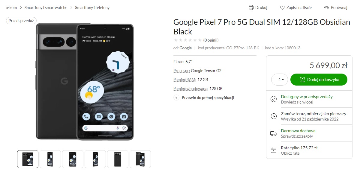 polska cena Google Pixel 7 Pro 128 GB 5699 złotych x-kom fot. Tabletowo.pl