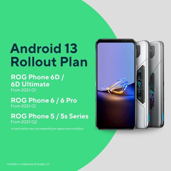 ASUS ROG Phone 6D ROG Phone 6 Pro ROG Phone 5 ROG Phone 5s aktualizacja Android 13