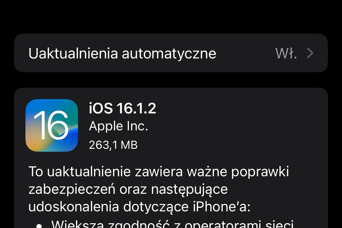 iOS 16.1.2 aktualizacja