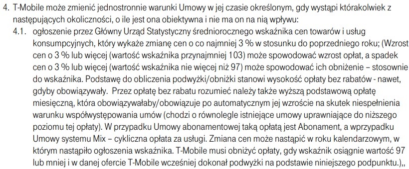 klauzule inflacyjne klauzula inflacyjna klauzula waloryzacyjna T-Mobile fot. Tabletowo.pl