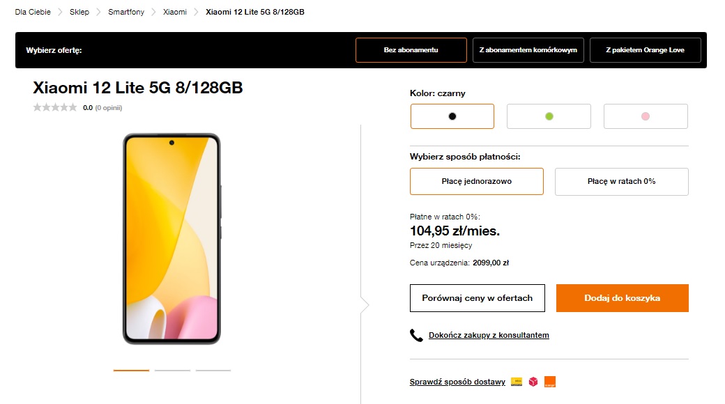 promocja rabat na Xiaomi 12 Lite 8 GB 128 GB 200 złotych taniej w Orange fot. Tabletowo.pl