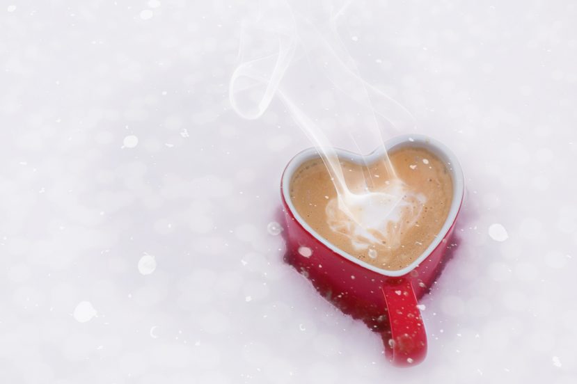kawa coffee śnieg święta Christmas kubek serce Walentynki