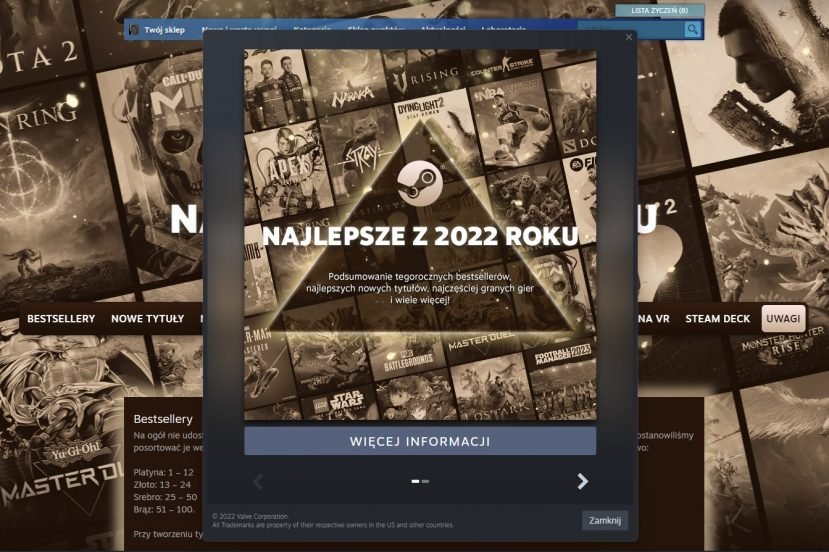 Najbardziej dochodowe gry na Steam w 2022 roku