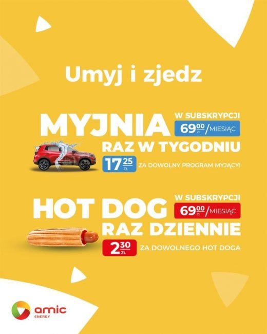 subskrypcja na hot doga lub myjnię AMIC Energy