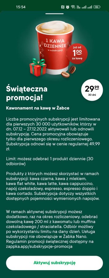 świąteczna promocja na Kawonament w sklepach Żabka aplikacja żappka fot. Tabletowo.pl