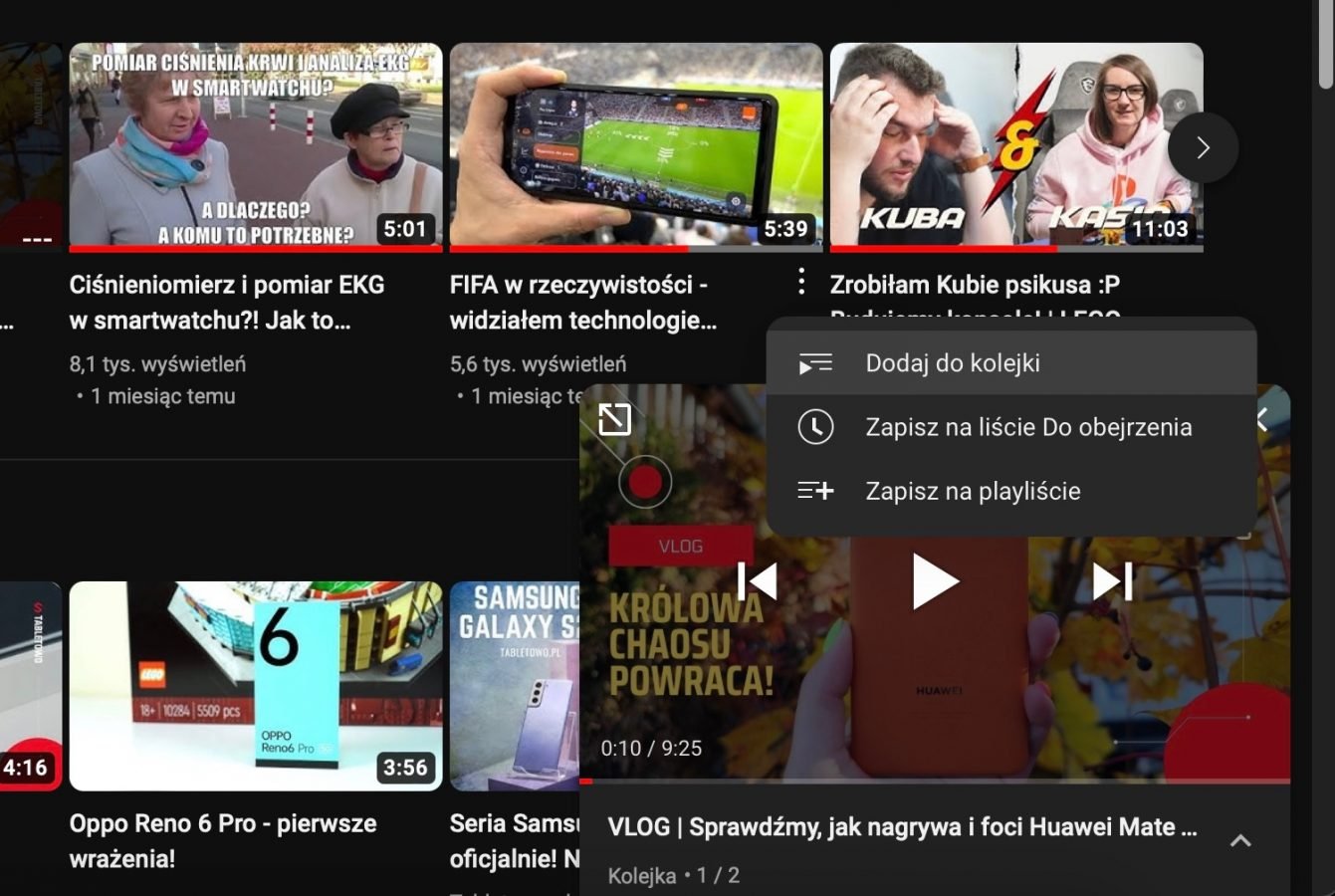 YouTube "Dodaj do kolejki"