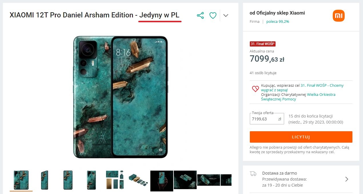 smartfon Xiaomi 12T Pro Daniel Arsham Edition aukcja WOŚP 2023 fot. Tabletowo.pl