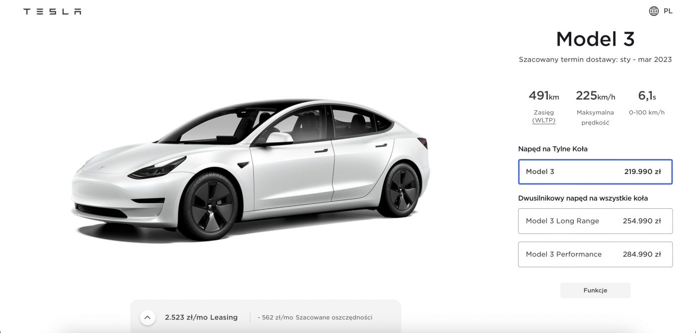 Tesla Model 3 nowa cena