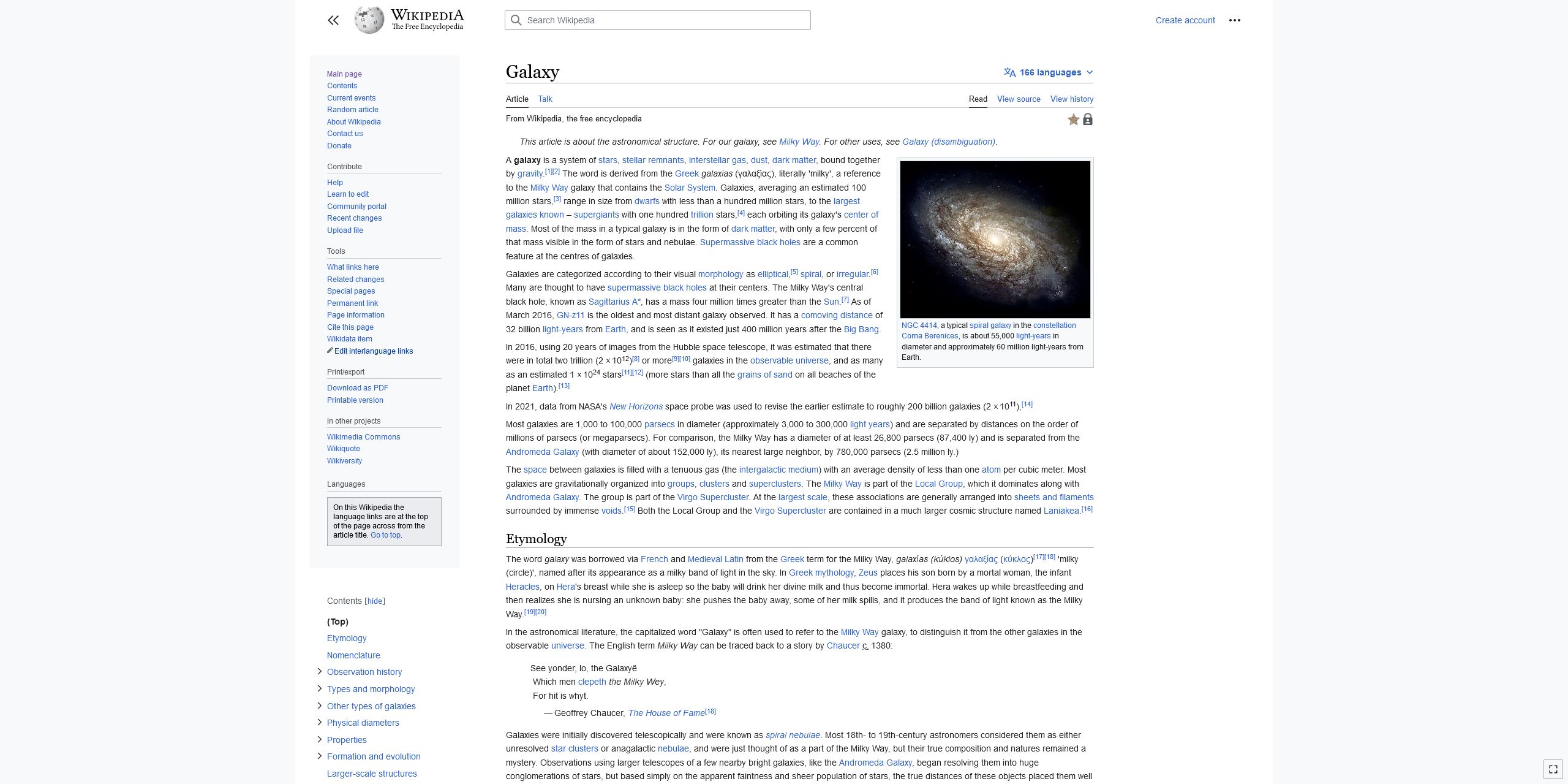 wikipedia nowy wygląd 2023 artykuł galaktyka