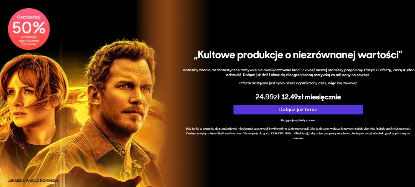 SkyShowtime rusza oficjalnie w Polsce 14 lutego 2023 roku promocja na start rabat -50 procent na zawsze
