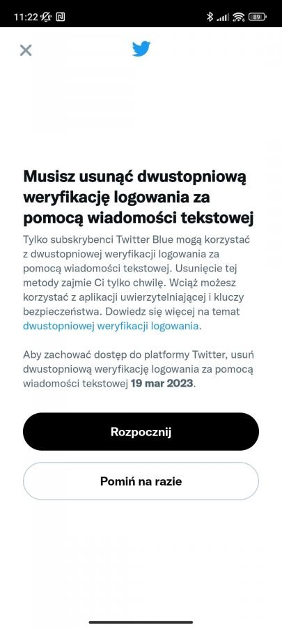 Twitter Blue weryfikacja dwustopniowa 