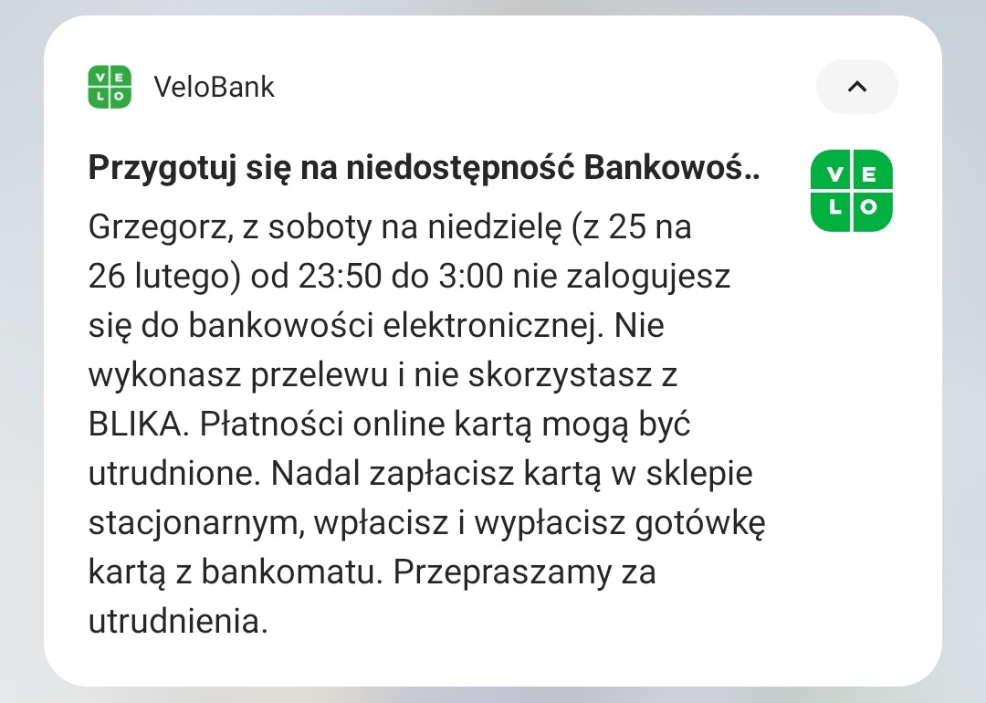 VeloBank niedostępność utrudnienia 25-26 lutego 2023 roku fot. Tabletowo.pl