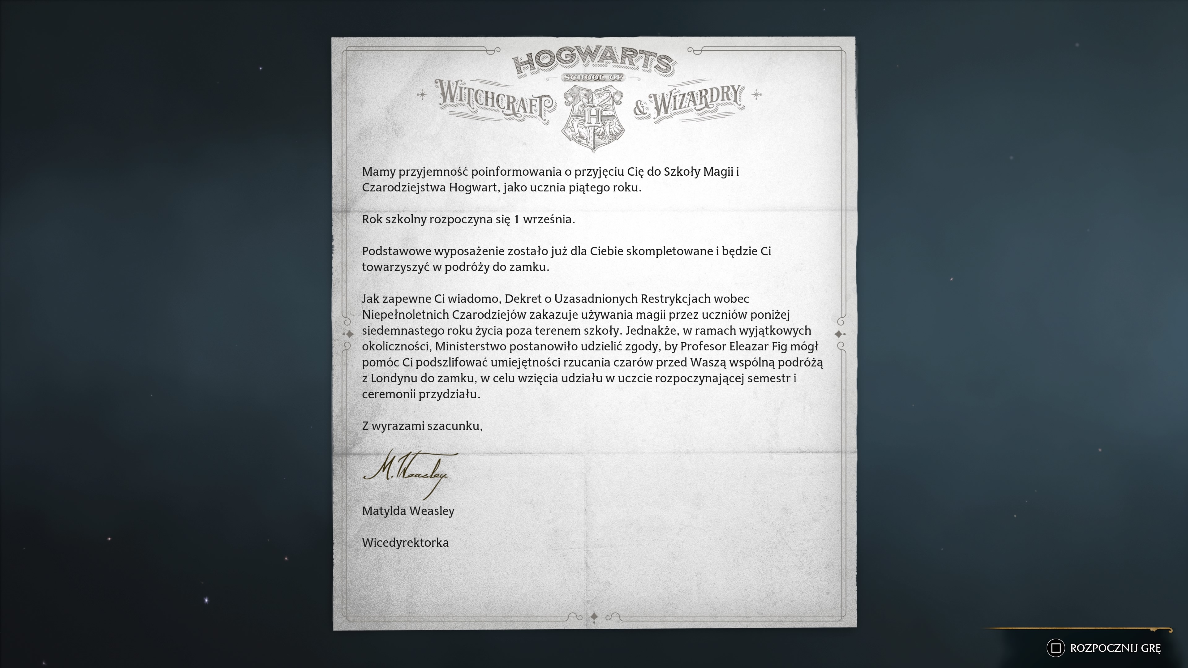 screen z Hogwarts Legacy. List z zaproszeniem do Hogwartu