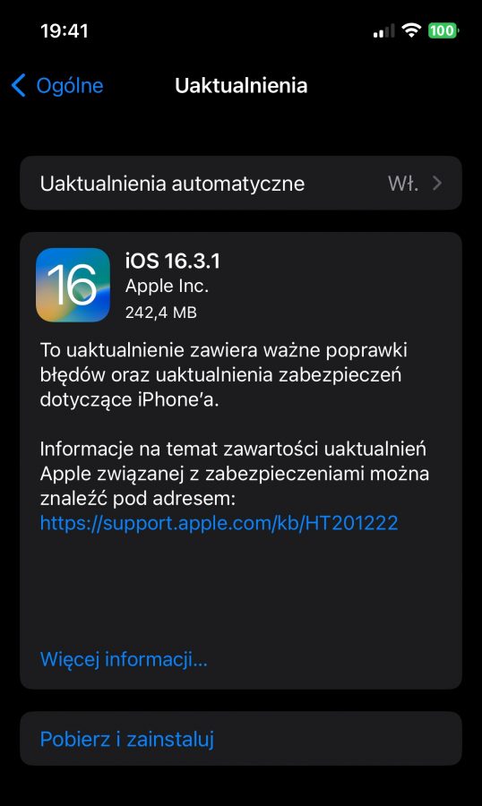 iOS 16.3.1 aktualizacja